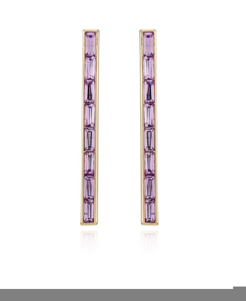 Gold-Tone Glass Stone Baguette Stick Drop Earrings