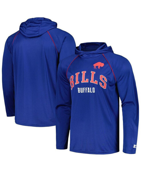 Men's Royal Distressed Buffalo Bills Gridiron Classics Throwback Raglan Long Sleeve Hooded T-shirt