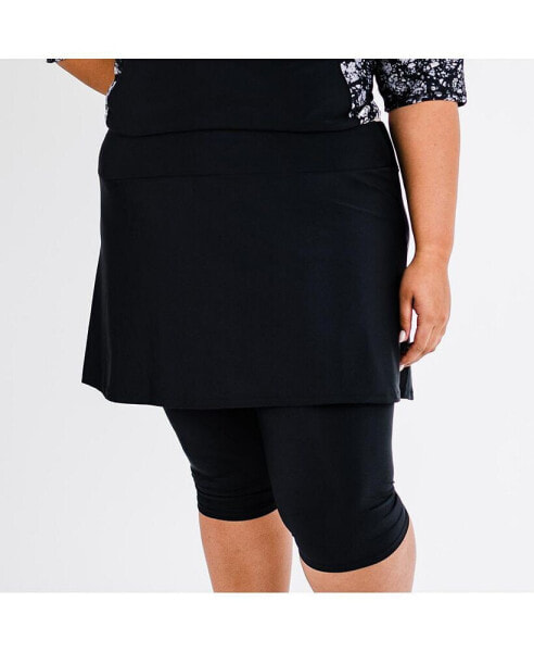 Women's Plus Size Flared Swim Skort With Capri Leggings