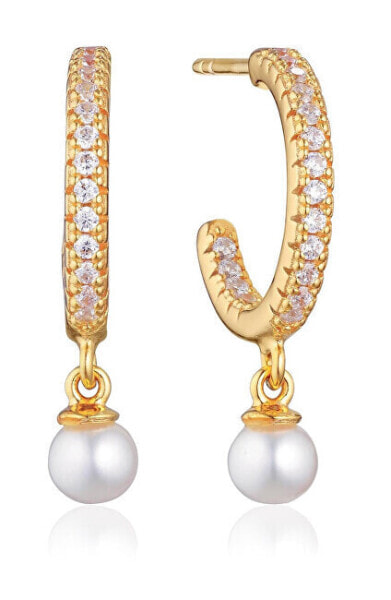 Elegant round earrings with Ellera pearls SJ-E12280-CZ-SG