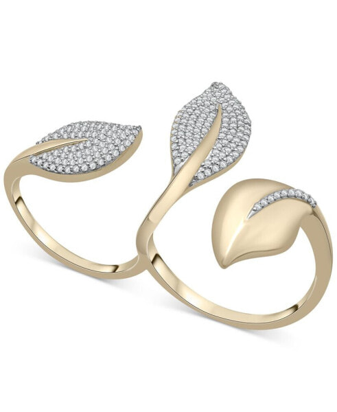 Diamond Pavé Leaf Open Cuff Double Ring (1/2 ct. t.w.) in 10k White or Yellow Gold, Created for Macy's