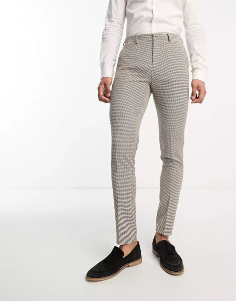 ASOS DESIGN skinny suit trousers in micro check in stone