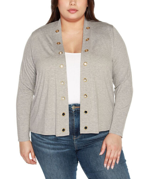 Plus Size Grommet Detail Cropped Knit Cardigan Sweater