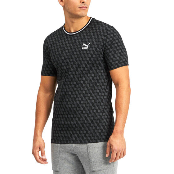 Puma Luxe Pack Aop Crew Neck Short Sleeve T-Shirt Mens Black Casual Tops 596738-