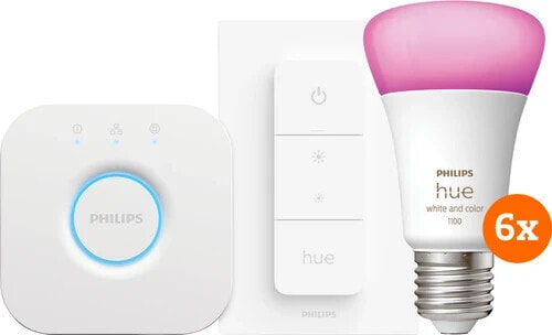 Philips Hue White and Color Starter Pack E27 with 6 Lights + Dimmer + Bridge