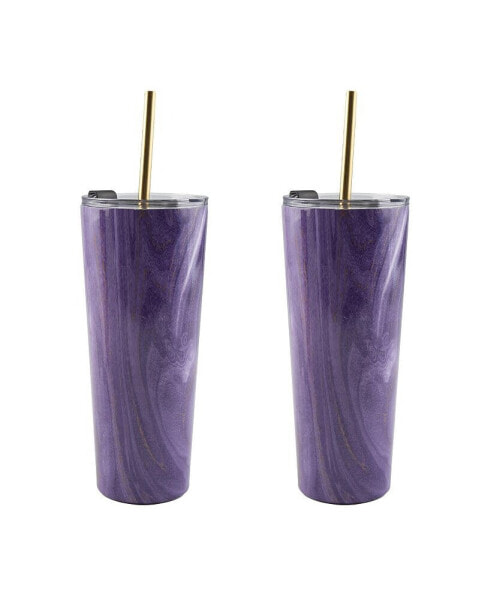 24 Oz Geode Decal Stainless Steel Tumblers with Straw, Pack of 2