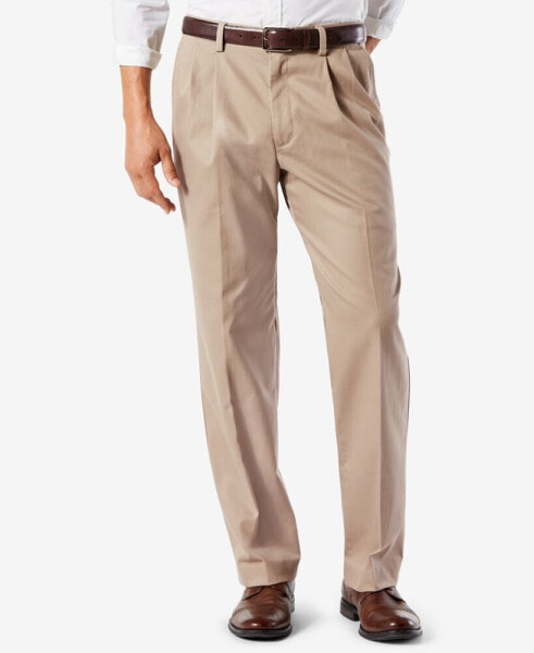 Men's Easy Classic Pleated Fit Khaki Stretch Pants