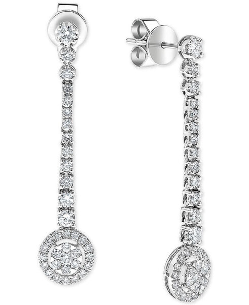 Diamond Halo Cluster Dangle Drop Earrings (1 ct. t.w.) in 14k White Gold