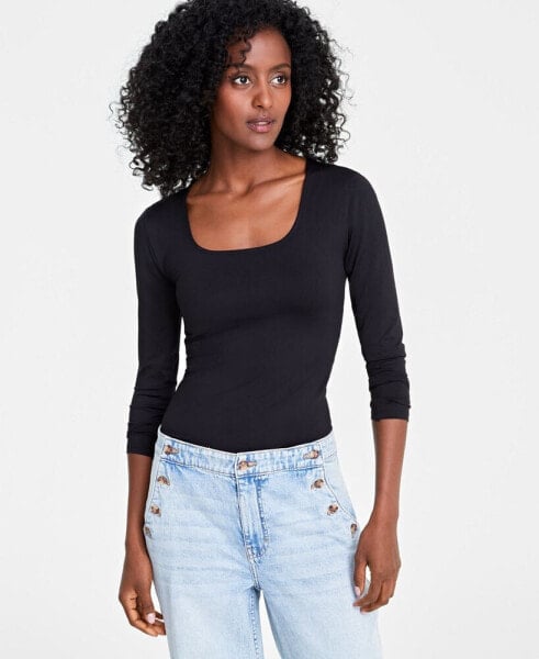 Women's Long-Sleeve Square-Neck Jersey Top, Created for Macy's