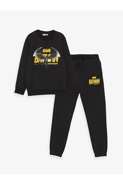 Костюм для малышей LC WAIKIKI Бэтмен с принтом велосипедного воротника с длинным рукавом Sweatshirt и брюки