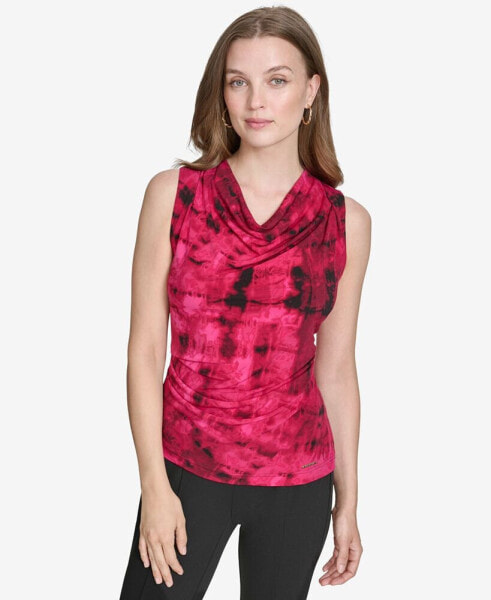 Women's Printed Asymmetric Cowlneck Top