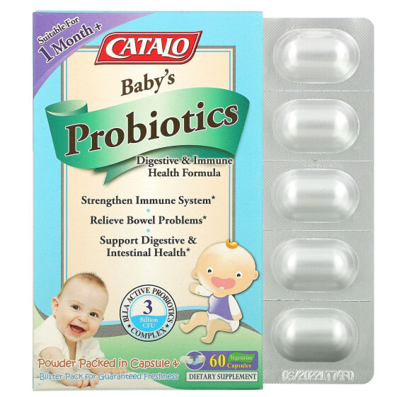 Пробиотики для малышей Catalo Naturals, Формула для пищеварения и иммунитета, 1 месяц+, 3 миллиарда КОЕ, 60 вегетарианских капсул