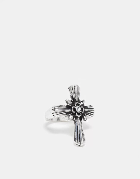 ASOS DESIGN ring with cross in burnished silver