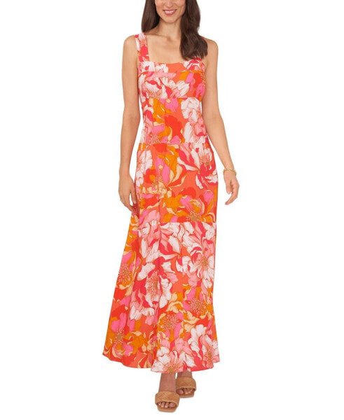 Women's Floral Smocked Back Tiered Sleeveless Maxi Dress