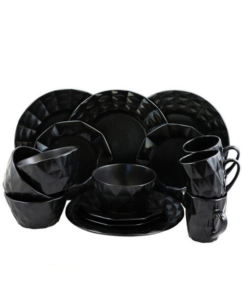 Retro Chic 16 Piece Glazed Dinnerware Set in Black