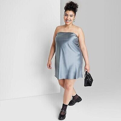 Women's Satin Tube Dress - Wild Fable Slate Blue 2X