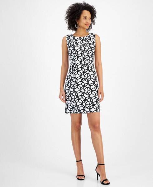 Women's Printed Boat-Neck Sheath Dress