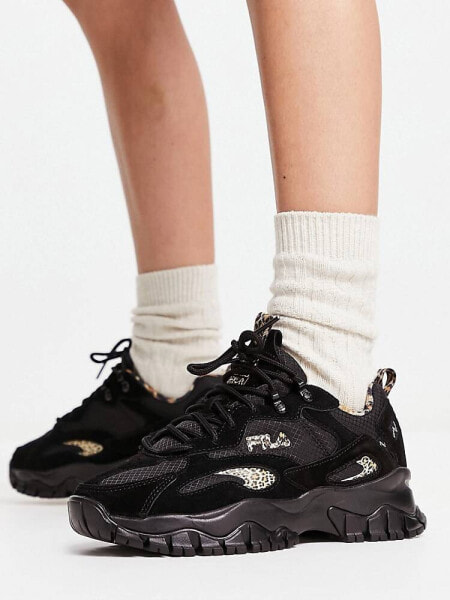 Fila Ray Tracer trainers in black and leopard print
