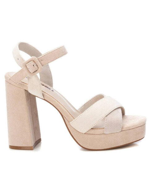 Women's Heeled Suede Sandals With Platform By Beige