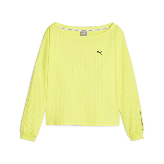 Puma Studio Unwind Scoop Neck Long Sleeve Athletic T-Shirt Womens Yellow Casual