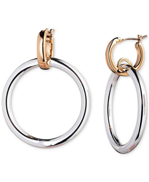 Two-Tone Circle Charm Huggie Hoop Earrings