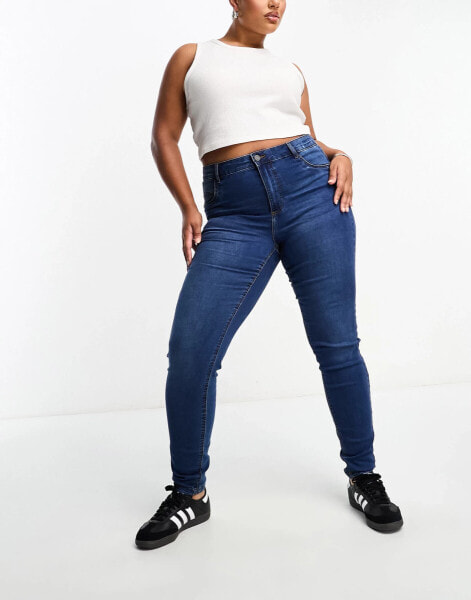 Noisy May Curve Callie high waisted skinny jeans in mid blue wash