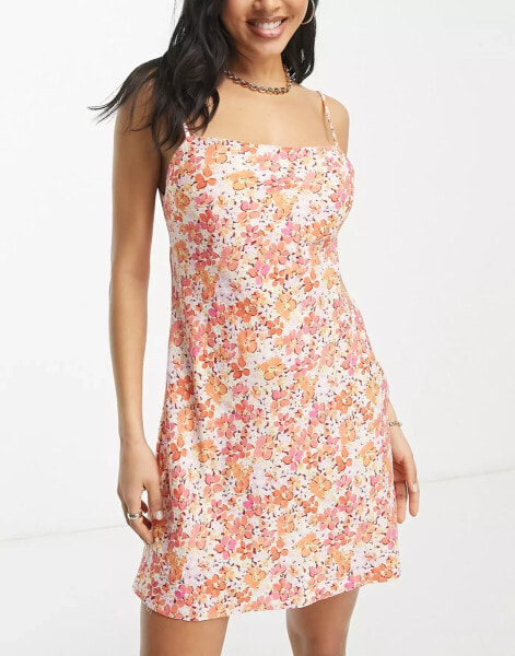 Rhythm rosa floral bias cut mini summer dress in pink