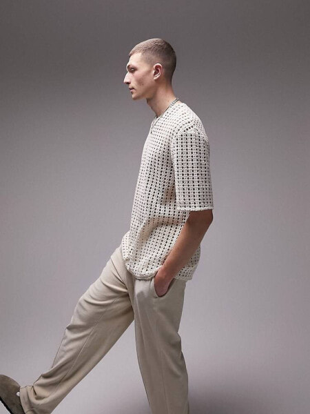 Футболка man Ecru Oversize Crochet Mesh