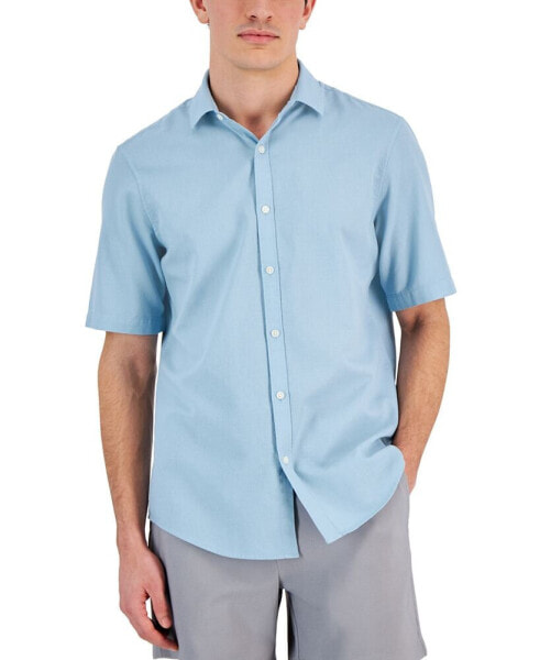 Men's Short-Sleeve Solid Textured Shirt, Created for Macy's