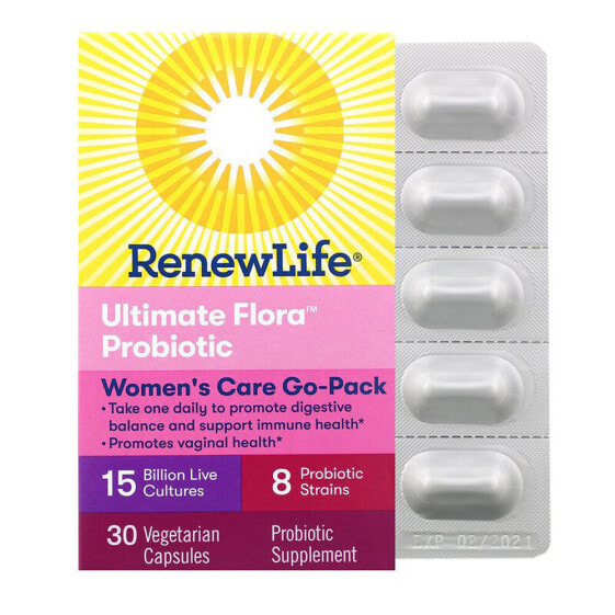 Renew Life Women's Care Probiotic Ultimate Flora Женский пробиотические комплексы для поддержки здоровья интимной микрофлоры, мочевыводящих путей 8 штаммов 15 млрд КОЕ 30 растительных капсул