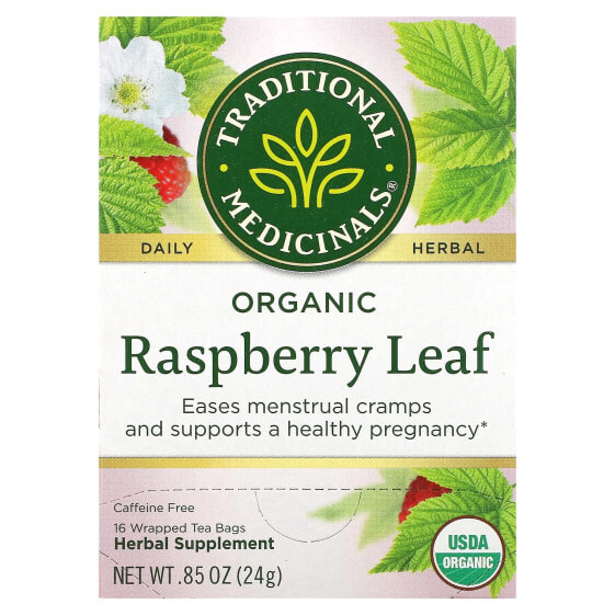 Organic Raspberry Leaf, Caffeine Free, 16 Wrapped Tea Bags, 0.85 oz (24 g)