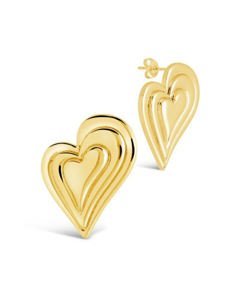 Silver-Tone or Gold-Tone Statement Beating Heart Studs