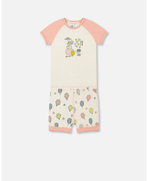 Girl Organic Cotton Two Piece Pajama Set Off White Printed Cotton Candy - Toddler|Child