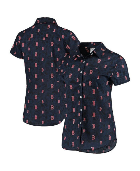 Women's Navy Boston Red Sox Floral Button Up Shirt