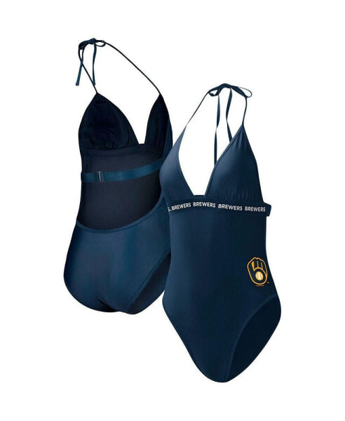 Women's Navy Milwaukee Brewers Full Count One-Piece Swimsuit