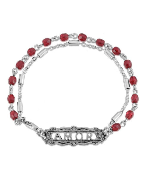 Pewter Amor Beaded Chain Bracelet