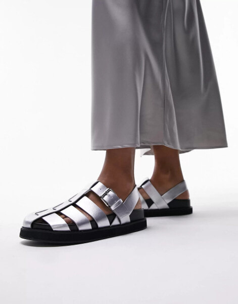 Topshop Bea chunky fisherman sandal in silver