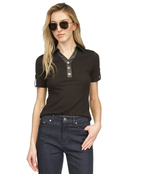 MICHAEL Women's Faux-Leather Trimmed Polo