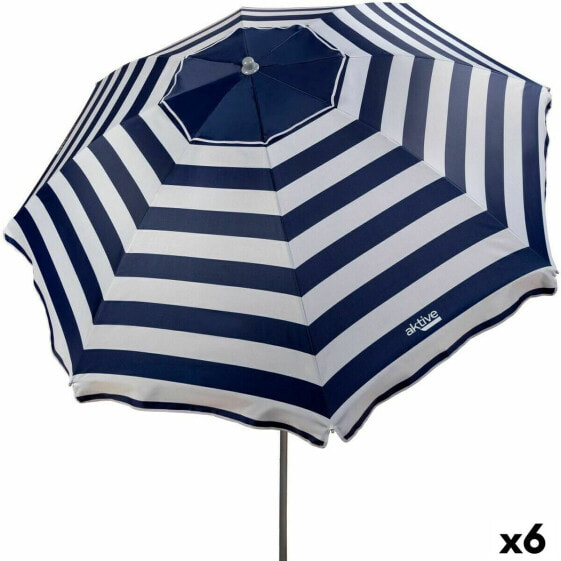 Пляжный зонт Aktive Синий/Белый 220 x 209 x 220 см из стали и ткани Оксфорд (6 штук)