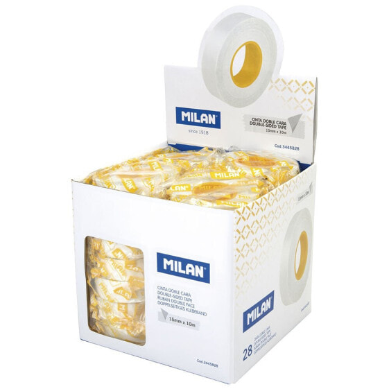 MILAN Display Box 28 Double Sided Adhesive Tape Rolls 15x10 m