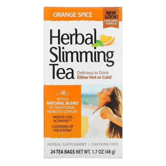 Травяной чай для похудения Herbal Slimming Tea, персико-абрикосовый, без кофеина, 24 пакетика, 48 г, 21st Century