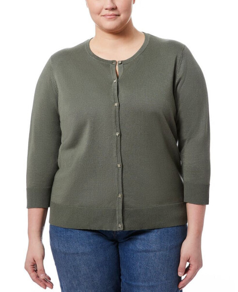 Plus Size Novelty-Button 3/4-Sleeve Cardigan Sweater