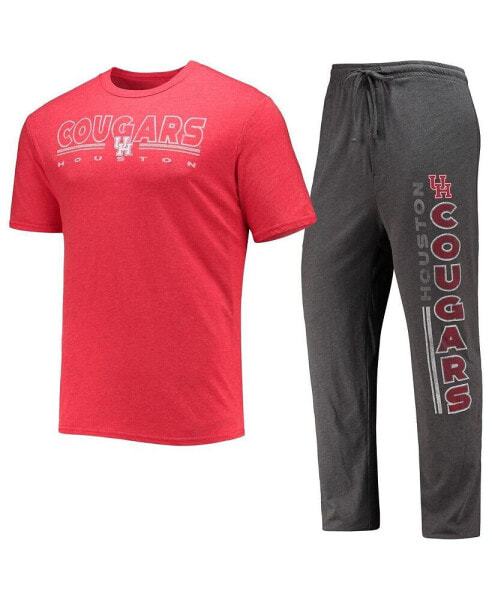 Men's Heathered Charcoal and Red Houston Cougars Meter T-shirt and Pants Sleep Set