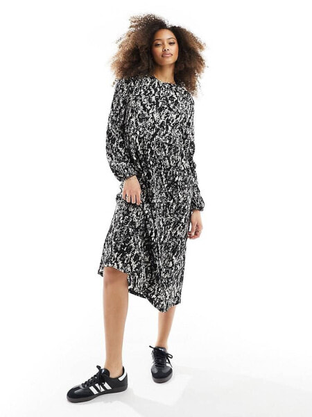 JDY long sleeve midi dress in snake print