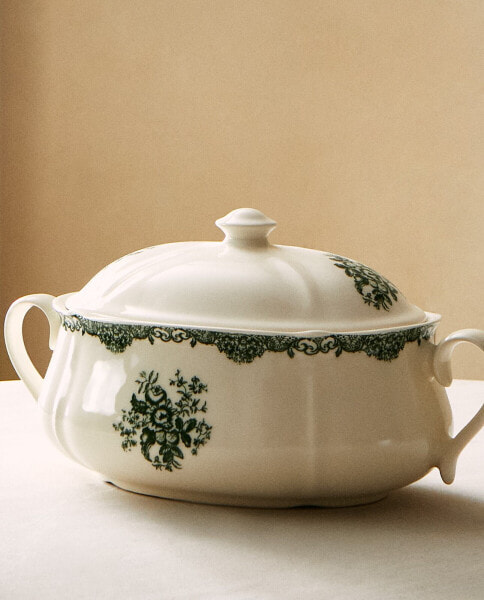 Floral earthenware serving tureen