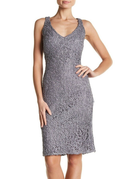 Marina 155601 Women's Sleeveless Lace Dress V-Neck Gun Size 8