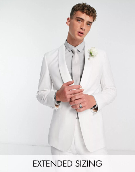 ASOS DESIGN skinny white on white tuxedo suit jacket with shawl collar