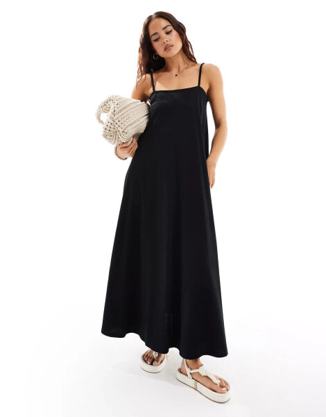 ASOS DESIGN trapeze midi cami dress in black