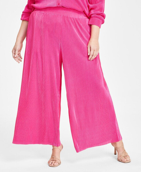 Plus Size Plisse High-Rise Wide-Leg Pants, Created for Macy's