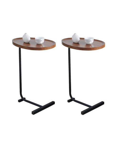 2 Pieces Brown Cshaped Side Table, Small Sofa Table For Small Spaces, Living Room, Bedroom